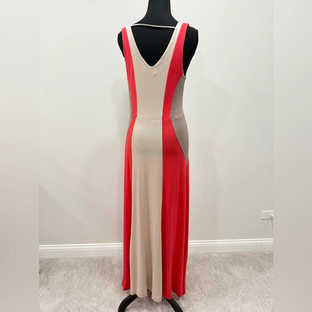 Monteau Cream and Red Sheath Maxi Dress V-Neck Sleeveless - Picture 3 of 6